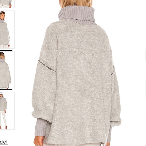 Free People] Grey Rib Fold-over Turtle neck Boucher Oversize Sweater - Picture 6 of 14